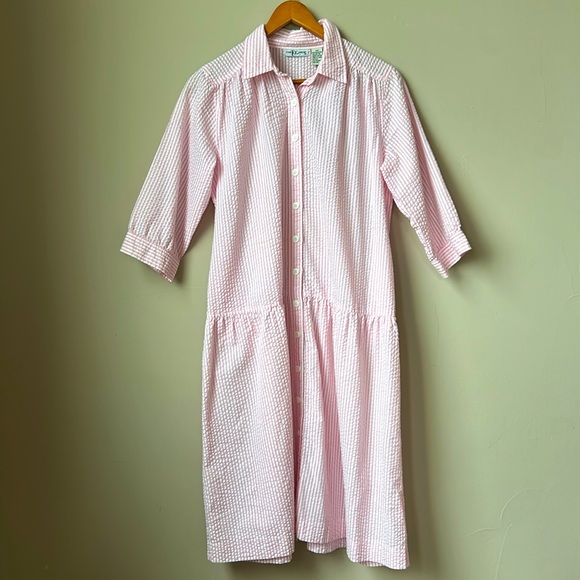 The Tog Shop Dresses & Skirts - THE TOG SHOP 3/4 sleeve, drop waist, button front, pink seersucker dress size XL
